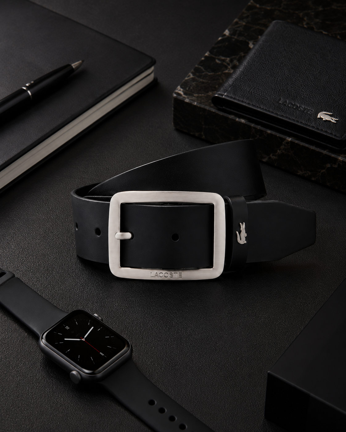 Lacoste Raw Edges Leather Belt Black RC3096 000
