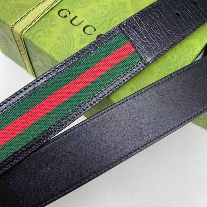 GG BELT DOUBLE BLACK G BUCKLE CANVAS FABRIC WIRE 3.8CM