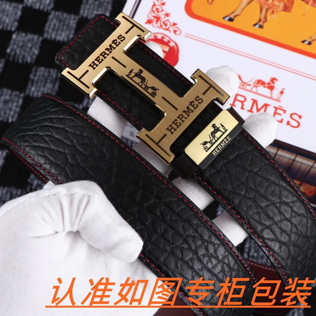 HM Belt 38mm Black Cowhide Leather Gold Buckle 619053 |Hermès belt