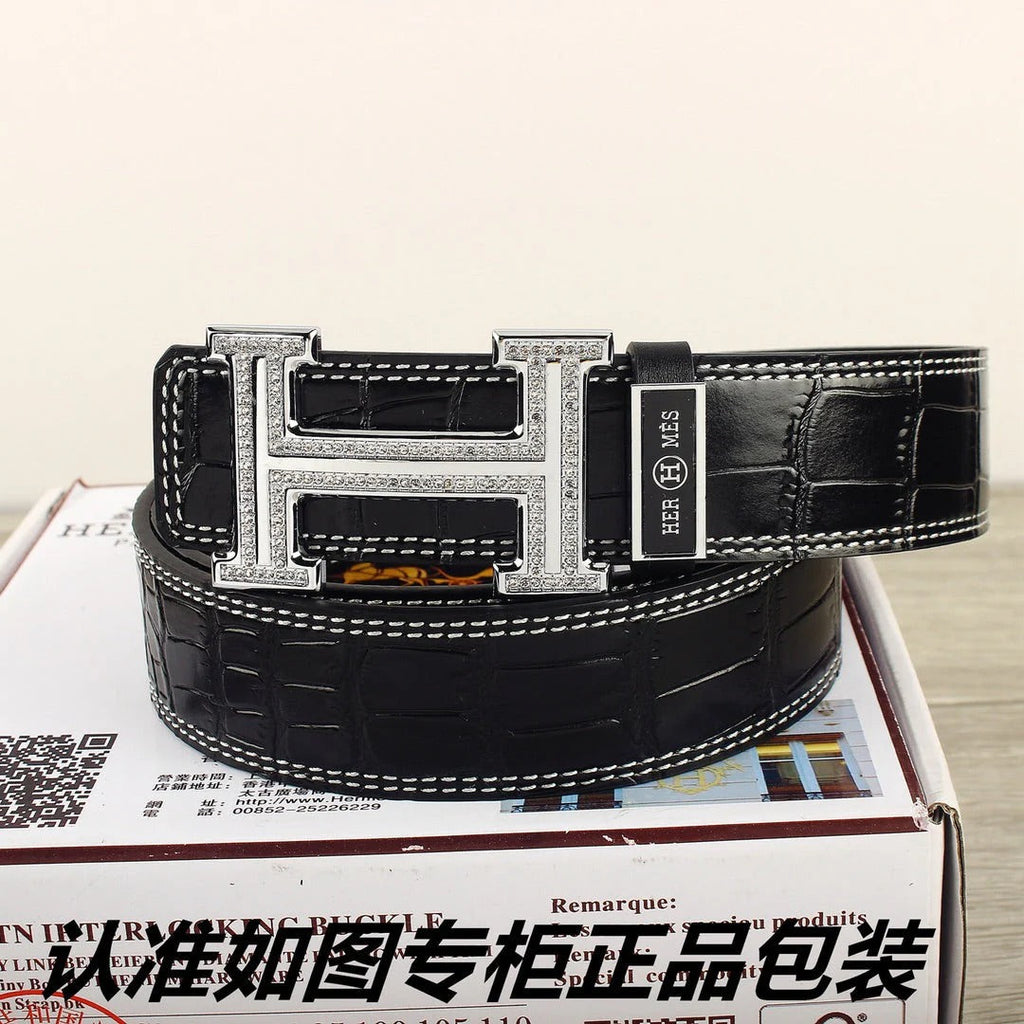 HM Original Belt 38mm Black Crocodile Pattern Sliver Buckle 620265 | Hermès belt
