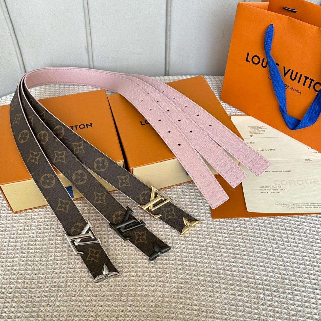 LOUIS VUITTON PRETTY LV 30MM REVERSIBLE BELT IN LIGHT PINK CALFSKIN GOLD HARDWARE
