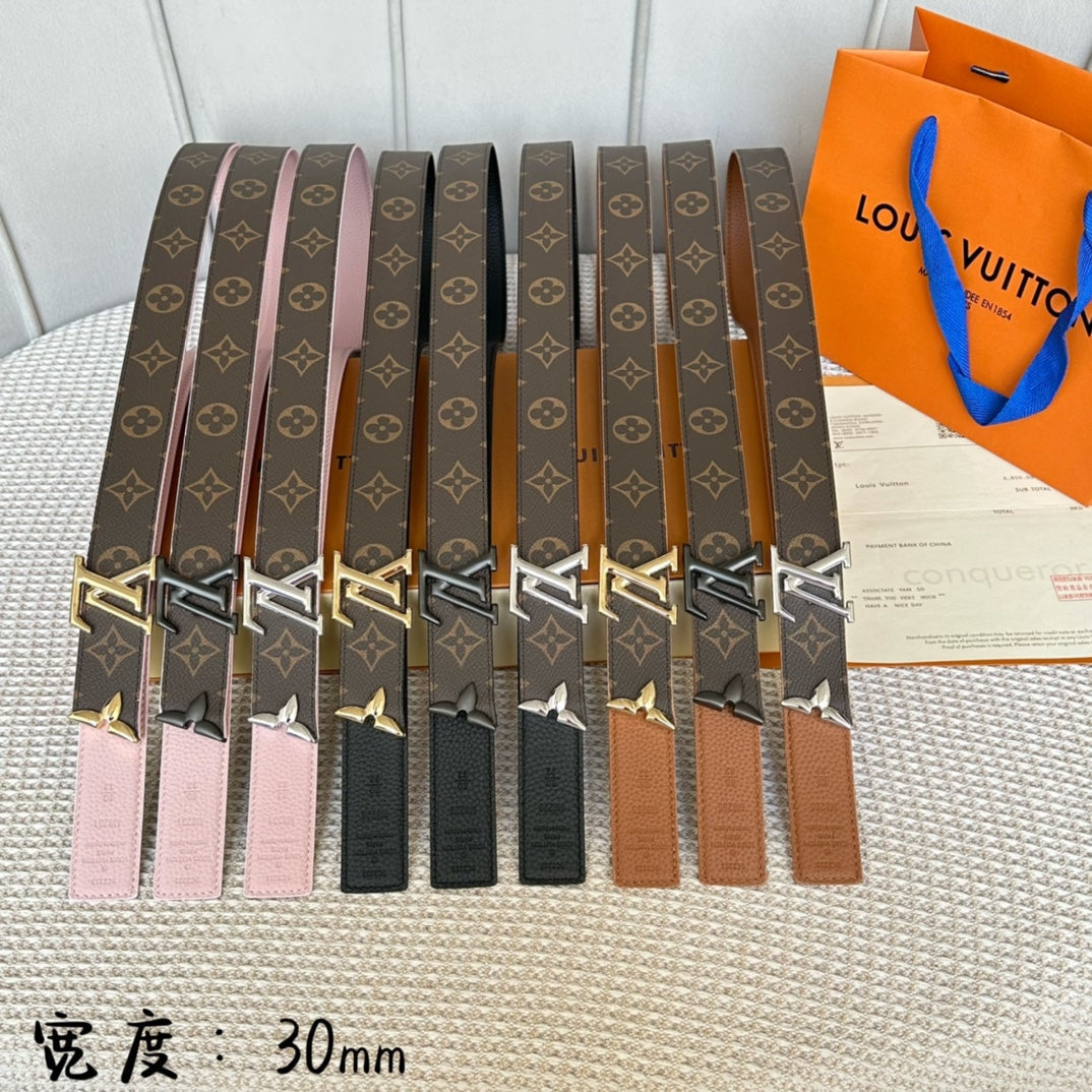 LOUIS VUITTON PRETTY LV 30MM REVERSIBLE BELT IN LIGHT PINK CALFSKIN SILVER HARDWARE