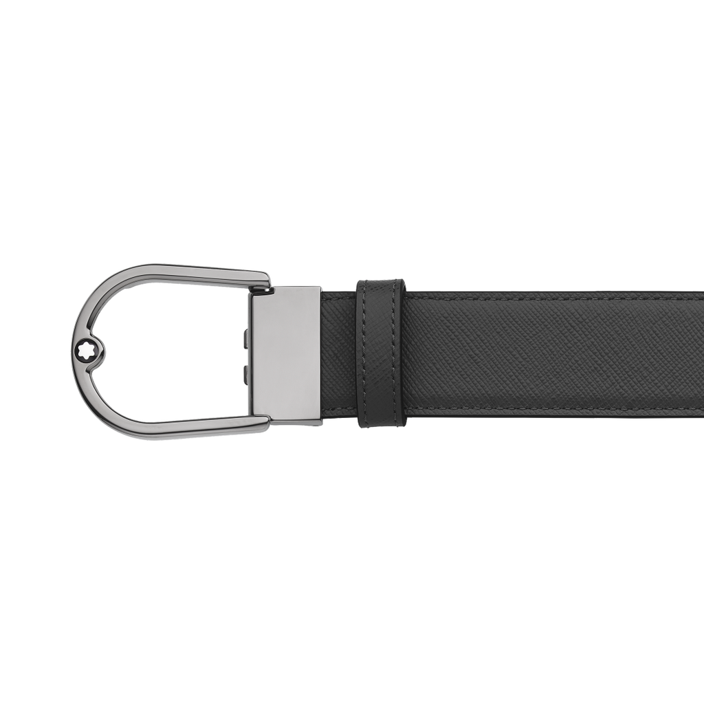 MONTBLANC HORSESHOE BUCKLE MASTIC/BLACK 35MM REVERSIBLE LEATHER BELT